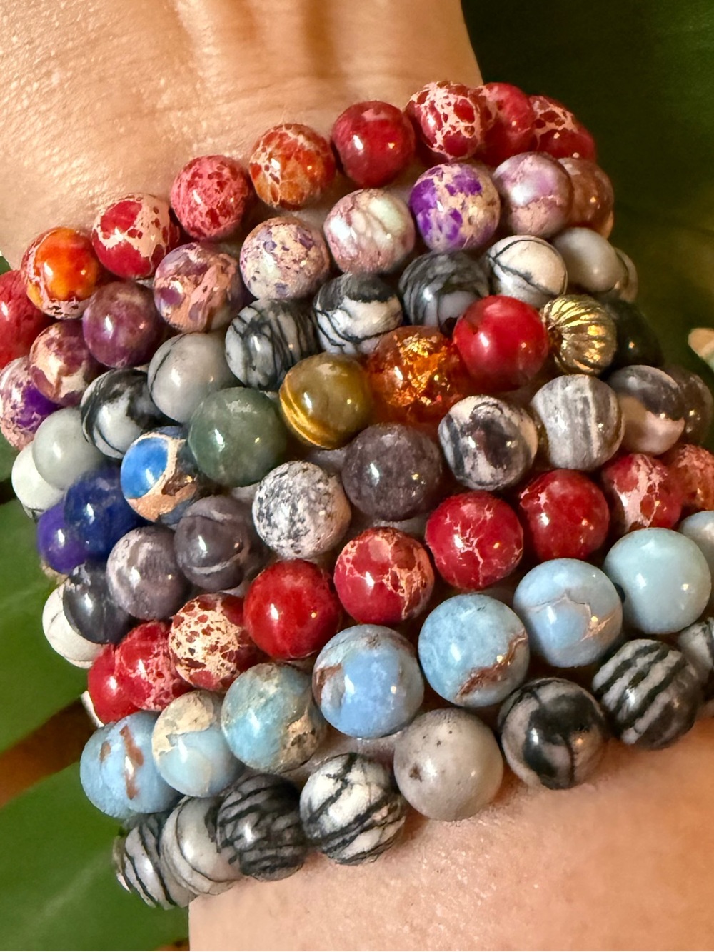 Semi-precious Stone Bracelets, Handmade, Stretchy, Chakra, Assorted Jasper